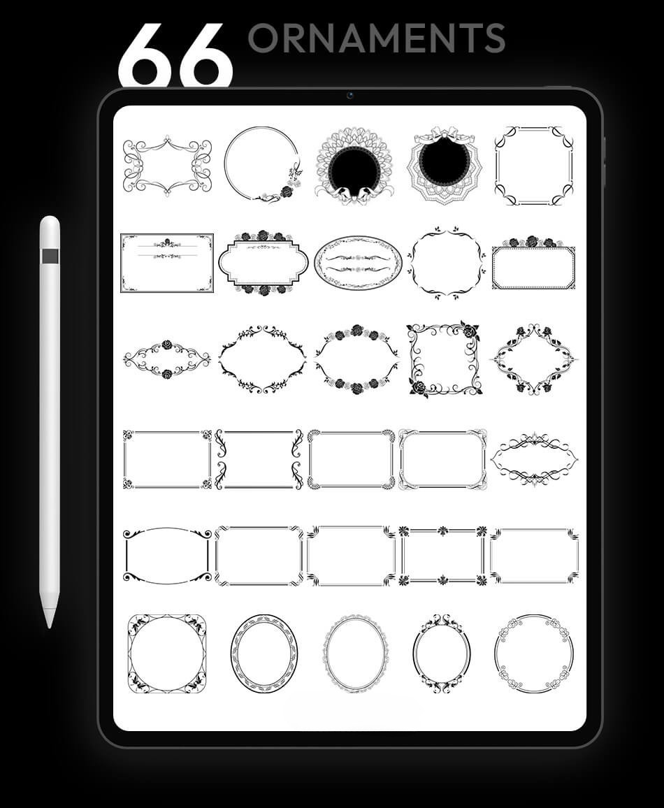 examples of the outline stencils available in the pack on an iPad background