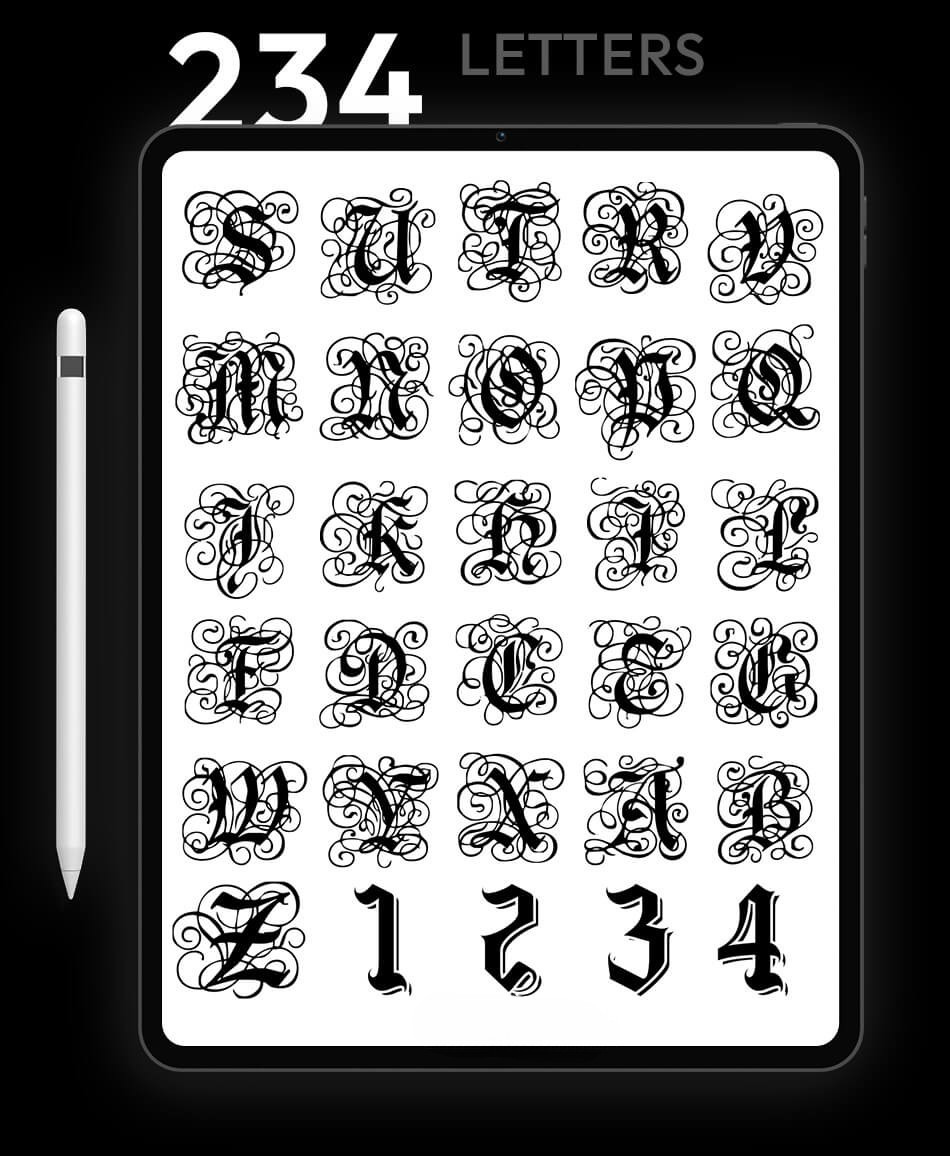 Examples of the letter stencils available in the pack